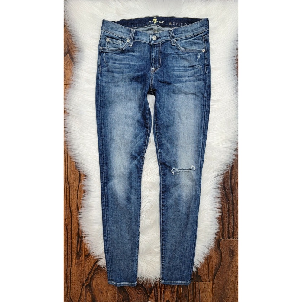 7 For All Mankind The Skinny Jeans Women's Size 30 Medium Distressed Wash